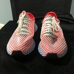 Adidas Red and White Mesh Sneakers SZ 5.5 y
